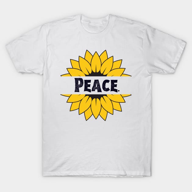 Peace Love Sunflower Typography in Nature T-Shirt by Mochabonk